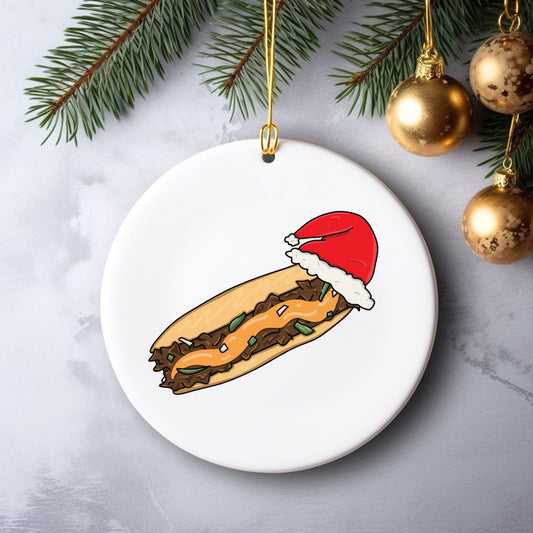 Cheesesteak Ornament Philly Christmas Ornament Santa Broad Street Funny Holiday Card Philadelphia Humor Deck the Jawn Gritty Claus