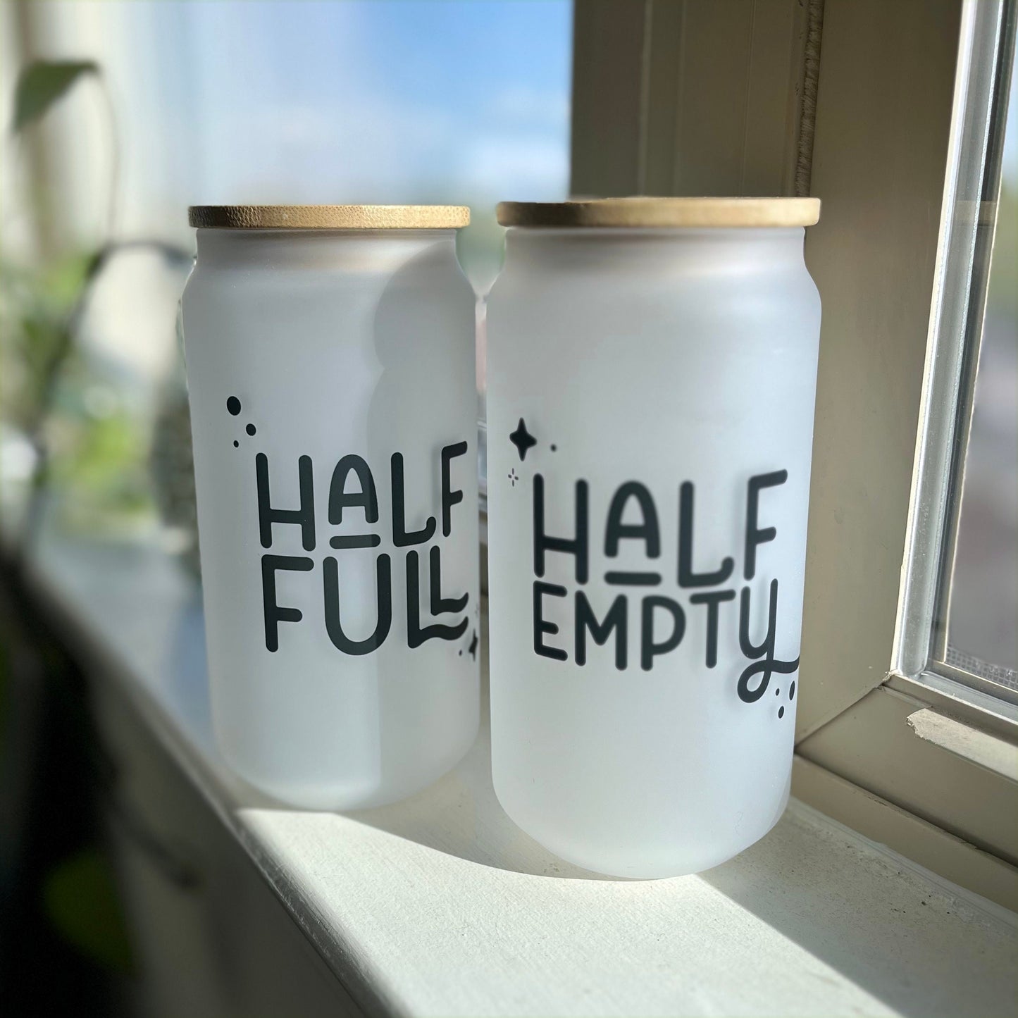 Half Empty Cup / 18 oz glass cup