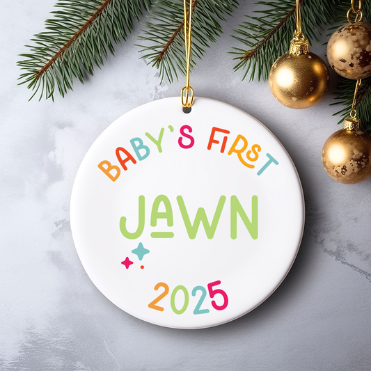 baby's first jawn christmas ornament