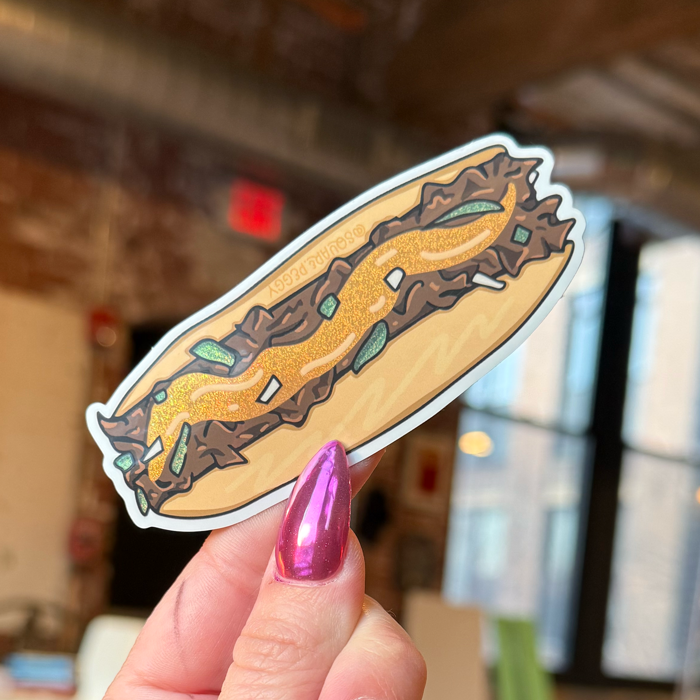 philly cheesesteak glitter sticker