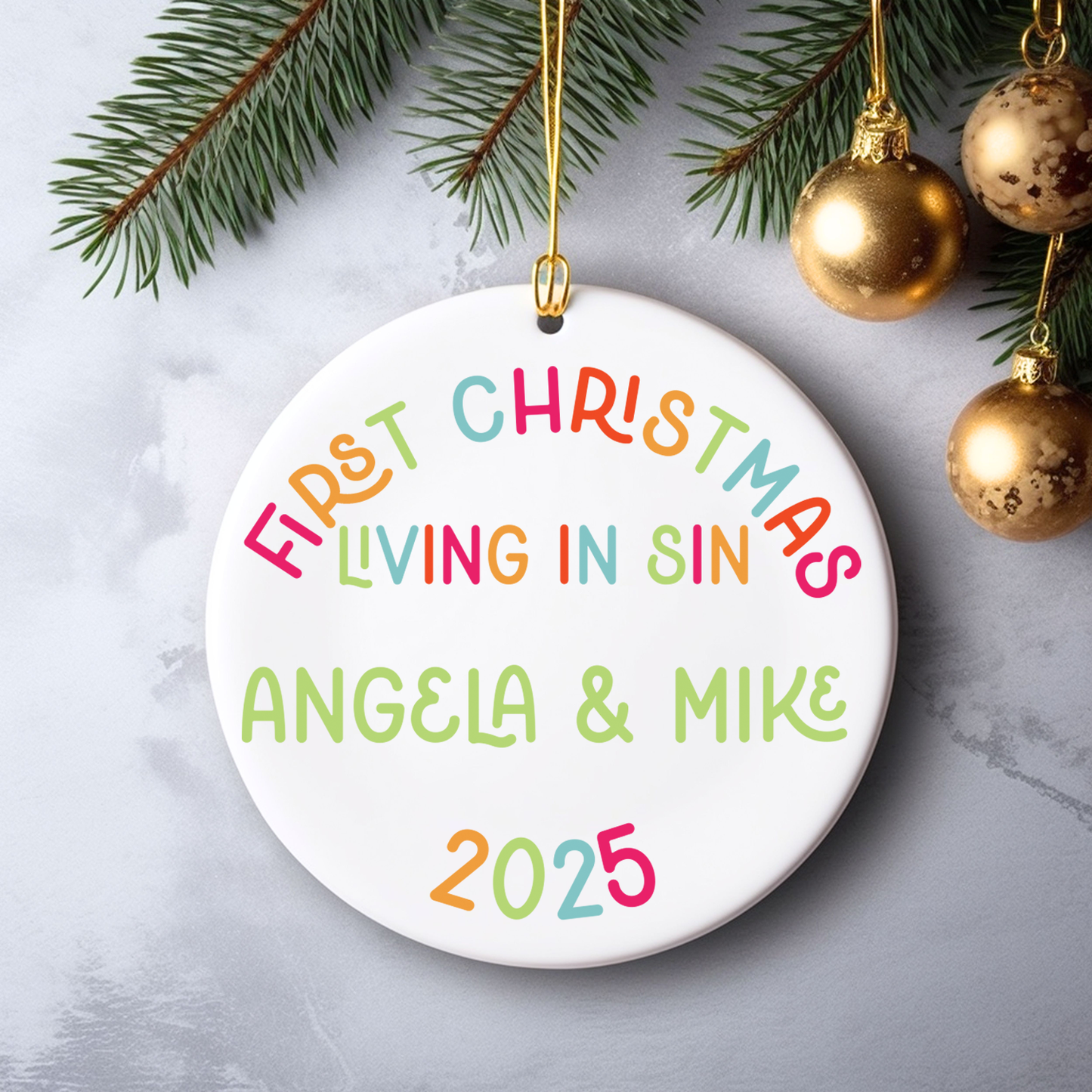 First Christmas Living in Sin // Custom Millennial Milestone Ornament