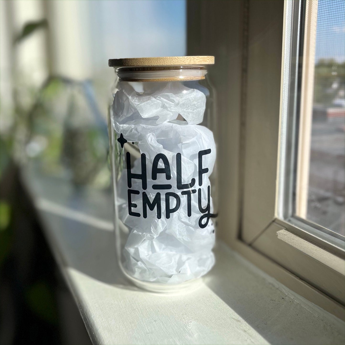 Half Empty Cup / 18 oz glass cup