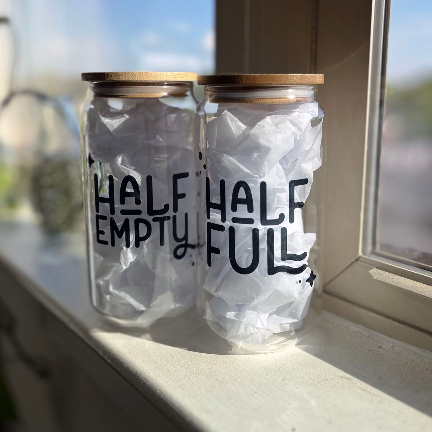 Half Empty Cup / 18 oz glass cup