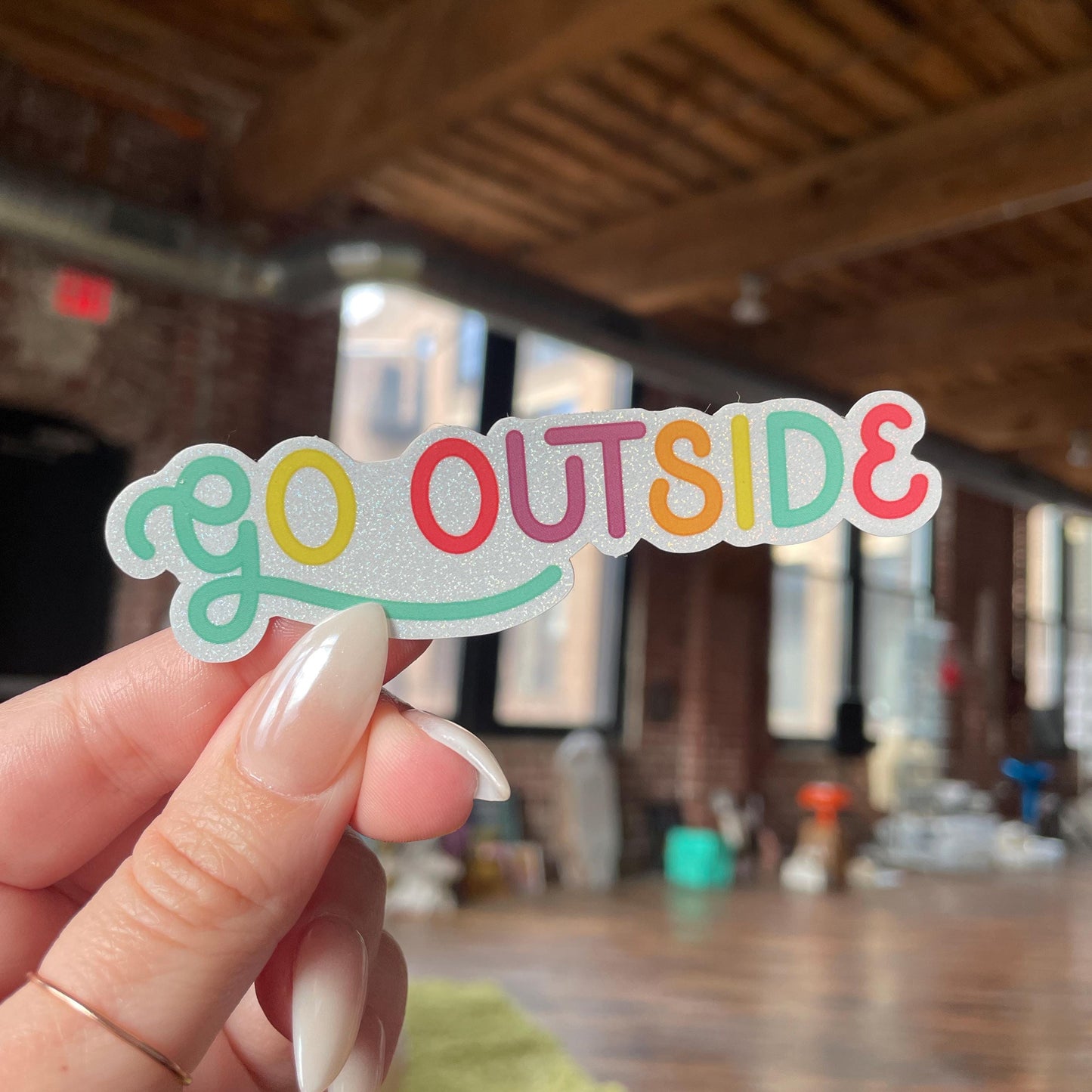 go outside glitter sticker