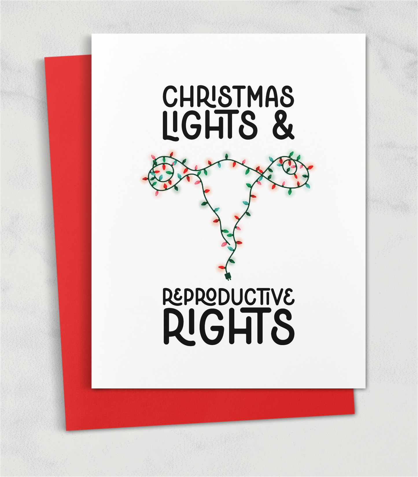 christmas lights and reproductive rights greeting card