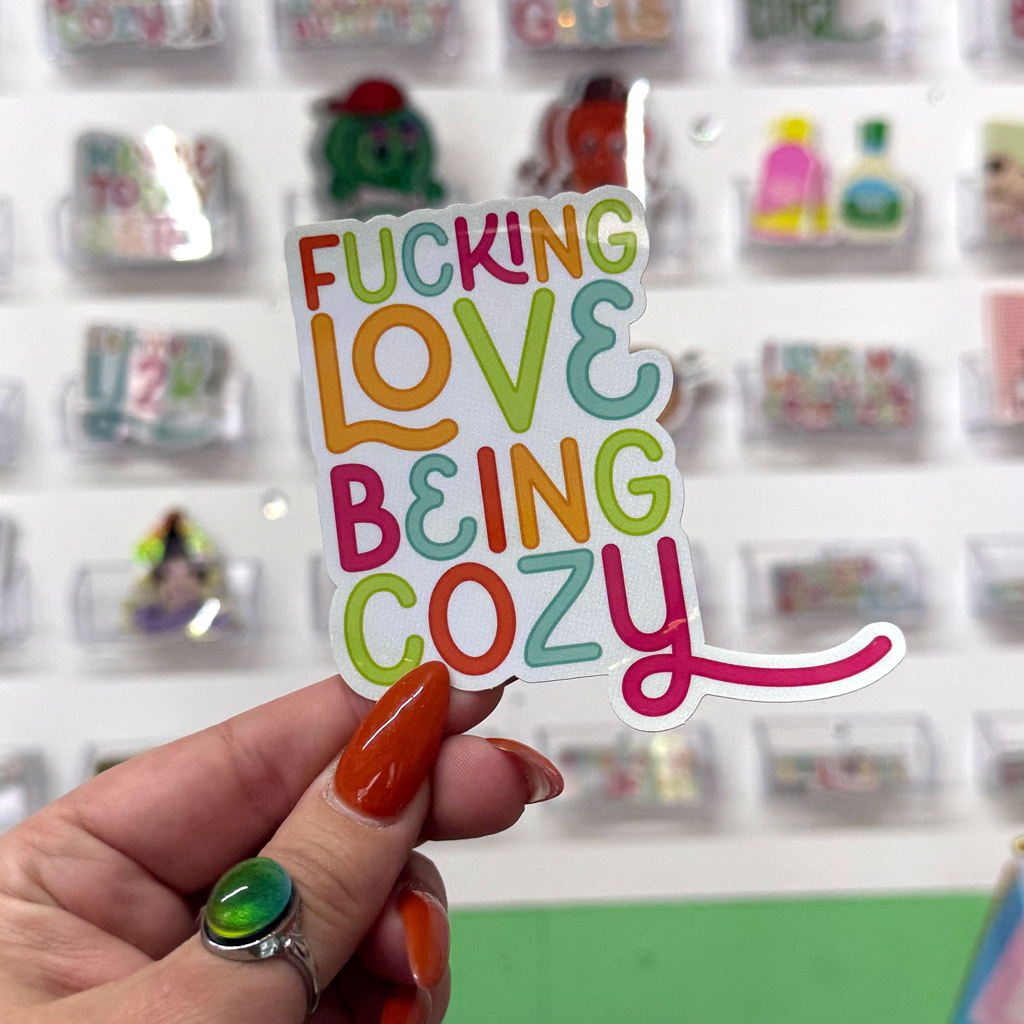 fucking love being cozy glitter sticker