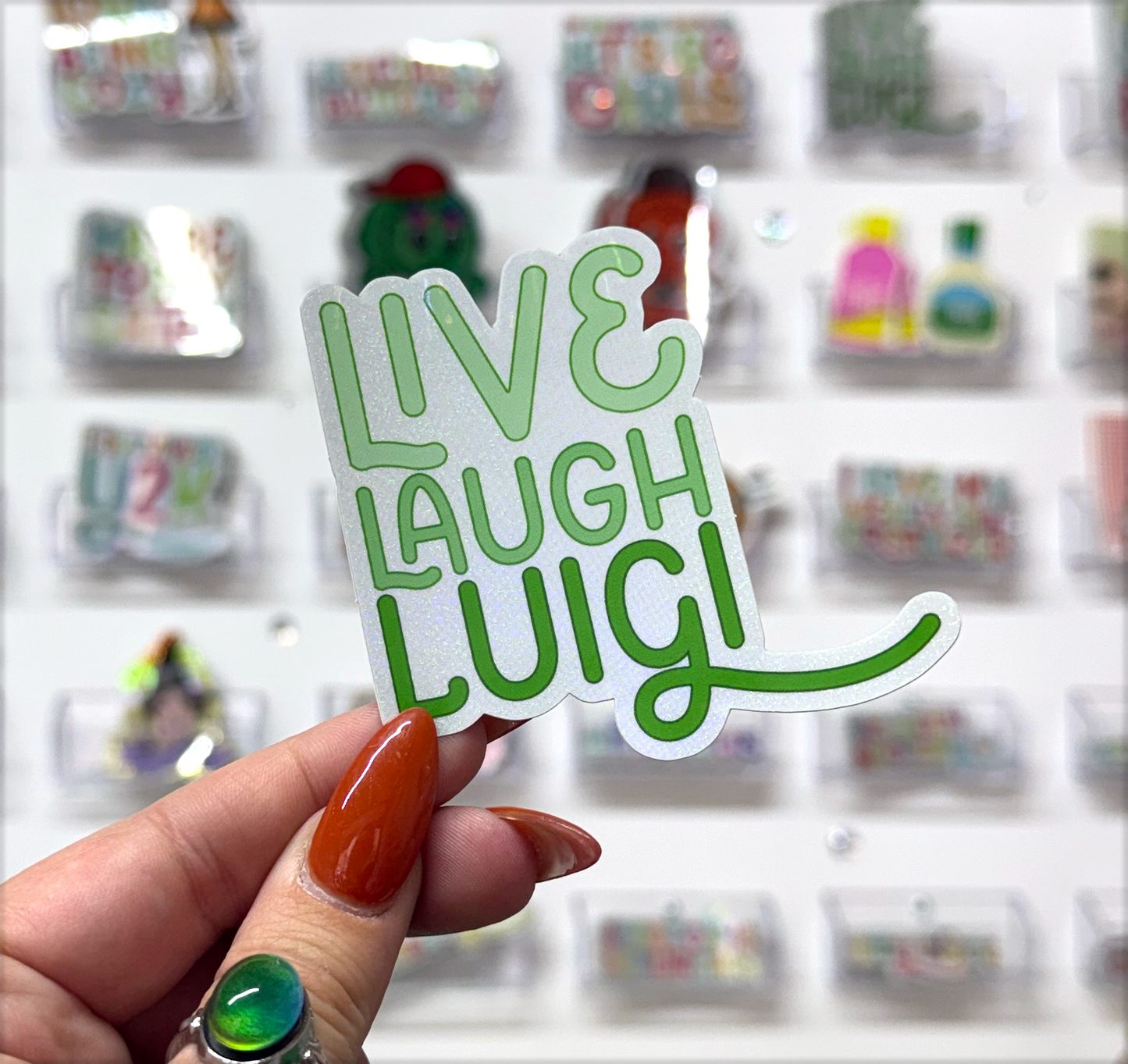 live laugh luigi glitter sticker