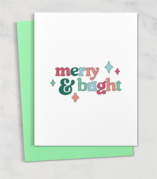 merry and bright greeting card