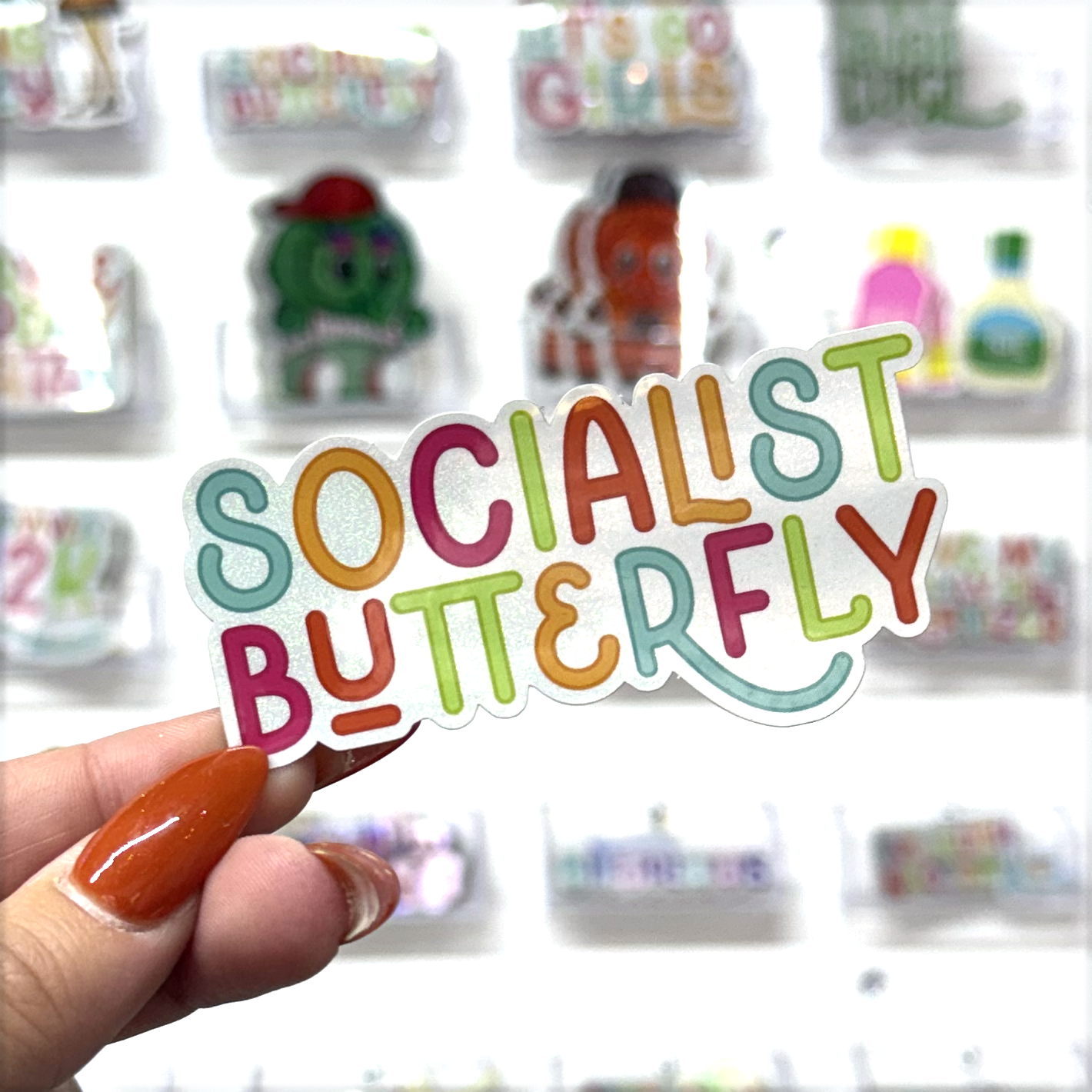 socialist butterfly glitter sticker